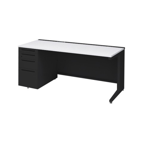 オカムラ オフィスデスク 完成日 組立不要 アドバンス 片袖机 L脚タイプ(シリンダー錠) 4段袖 中央引き出し無 コンセント対応タイプ 左袖 3V1DMF-MK61