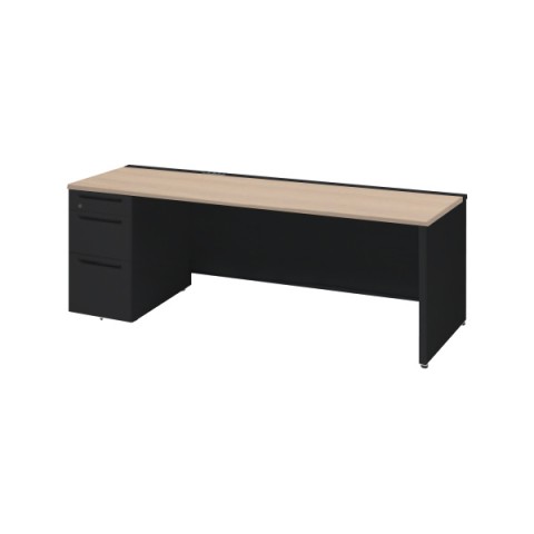 オカムラ オフィスデスク 完成日 組立不要 アドバンス 片袖机 パネル脚(シリンダー錠)3段袖(小引出し+B5+A4/B4兼用) 中央引き出し無 コンセント対応タイプ 左袖 3V13XE-MK57