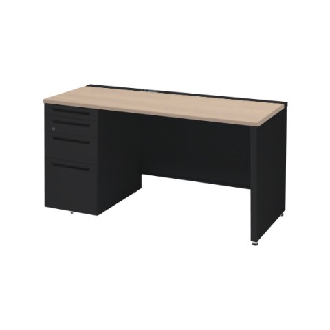 オカムラ オフィスデスク 完成日 組立不要 アドバンス 片袖机 パネル脚(シリンダー錠)4段袖 中央引き出し無 コンセント対応タイプ 左袖 3V1DZH-MK57