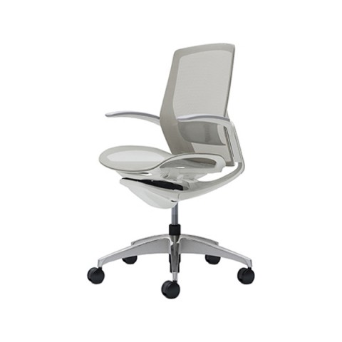オカムラ オフィスチェア 完成日 組立不要 フィノラ ミドルバック デザインアーム 座メッシュ ホワイトパネル ホワイトボディ ポリッシュ脚 ランバーサポート付 C741CZ-F1E3