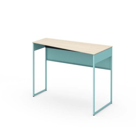 オカムラ オフィスデスク 完成日 組立不要 ソリスト フレーム脚 台形天板 ハイタイプ(1000H) 右タイプ 脚色アクセントカラー(セージ) メラミン天板(プライズウッド) 3K21ED-MHJ3