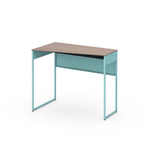 オカムラ オフィスデスク 完成日 組立不要 ソリスト フレーム脚 台形天板 ハイタイプ(1000H) 左タイプ 脚色アクセントカラー(セージ) メラミン天板(ティンバーウッド) 3K21HE-MHJ6