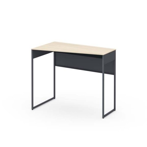 オカムラ オフィスデスク 完成日 組立不要 ソリスト フレーム脚 台形天板 ハイタイプ(1000H) 左タイプ 脚色アクセントカラー(ダークグレー) メラミン天板(プライズウッド) 3K21HE-MHK3