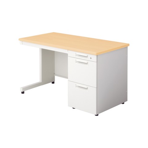 プラス オフィスデスク 完成日 組立不要 リード 片袖机 L字脚 A-3段袖(下段:A4タイプ) D600 LE-N116A-3 770-899