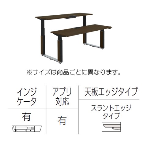 オカムラ オフィスデスク 完成日 組立不要 プリシード 上下昇降デスク ベンチタイプ アプリ有 レバータイプ/インジケーター有 スラントエッジ ポリッシュ脚 マークレス天板(指紋が付きにくい) 3H21VU-MCC3