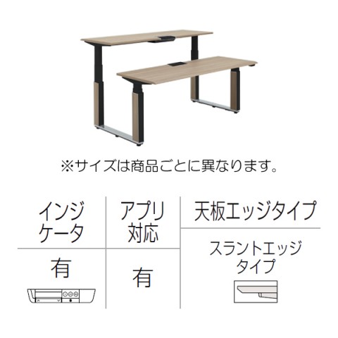 オカムラ オフィスデスク 完成日 組立不要 プリシード 上下昇降デスク ベンチタイプ アプリ有 レバータイプ/インジケーター有 スラントエッジ ポリッシュ脚 マークレス天板(指紋が付きにくい) 3H21VV-MCC2