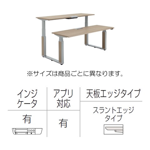 オカムラ オフィスデスク 完成日 組立不要 プリシード 上下昇降デスク ベンチタイプ アプリ有 レバータイプ/インジケーター有 スラントエッジ ポリッシュ脚 マークレス天板(指紋が付きにくい) 3H21VW-MCB2