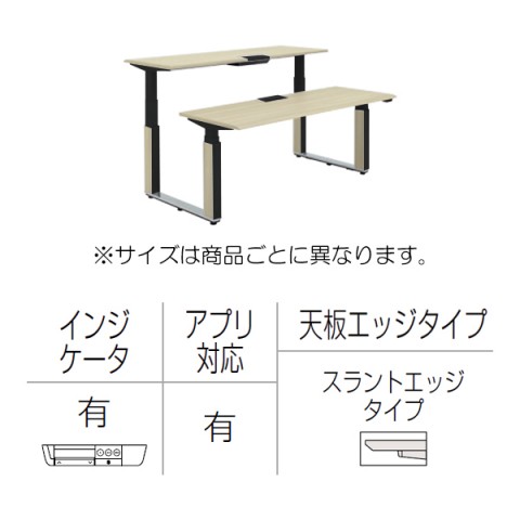 オカムラ オフィスデスク 完成日 組立不要 プリシード 上下昇降デスク ベンチタイプ アプリ有 レバータイプ/インジケーター有 スラントエッジ ポリッシュ脚 マークレス天板(指紋が付きにくい) 3H21XZ-MCC1