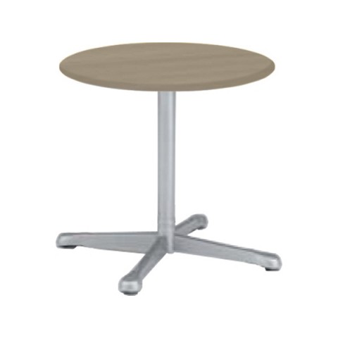 オカムラ ミーティングテーブル 完成日 組立不要 アクティアフェロー サークルタイプ 昇降タイプ 十字脚 脚色スキップシルバー 手動昇降付 アジャスター φ750 プライズウッド天板 93N2YE-MAY5