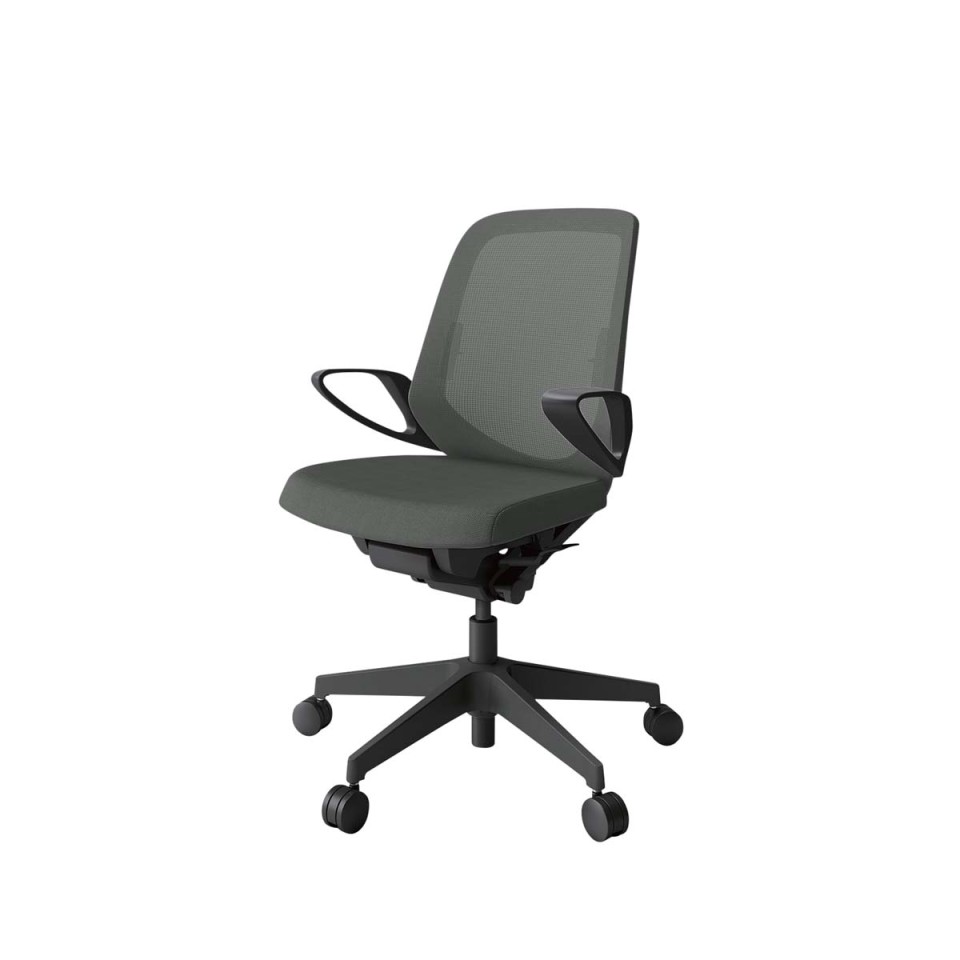 イトーキ オフィスチェア 完成日 組立不要 ノートチェア プレーンメッシュバック ローバック ループ肘 ランバーサポート付 ハンガーなし ナイロン双輪キャスター KJ-166JV-T1C3