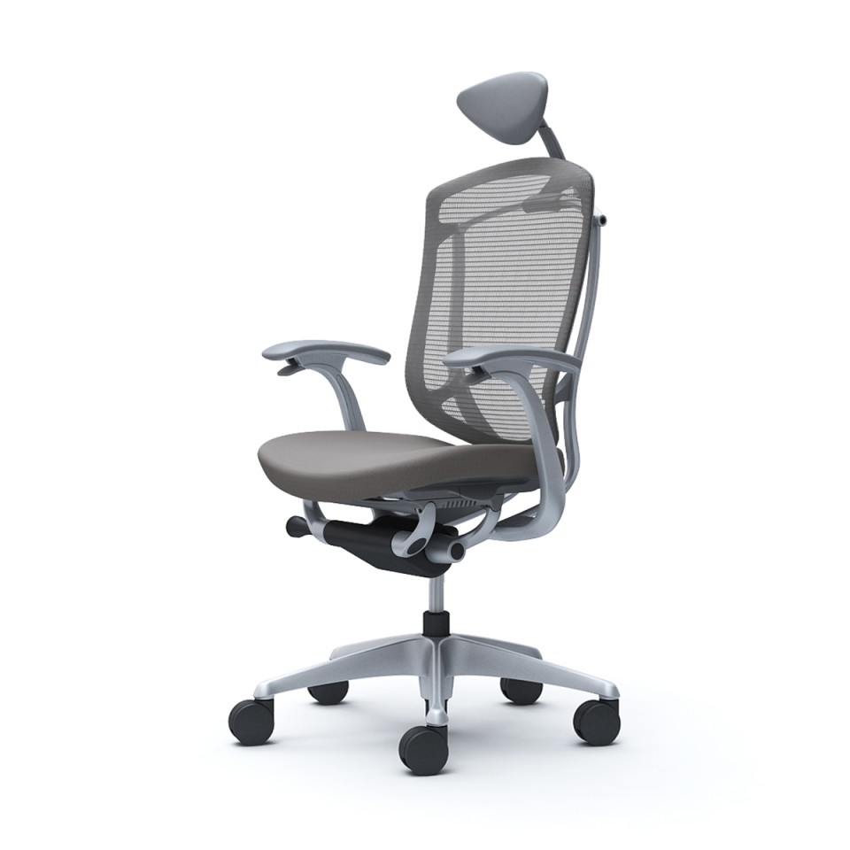 オカムラ オフィスチェア 完成日 組立不要 コンテッサセコンダ エクストラハイバック 小型可動ヘッドレスト クッション デザインアーム シルバーフレーム グレーボディ ランバー無 ハンガー無 ウレタンキャスター CC4CYA-FPD2