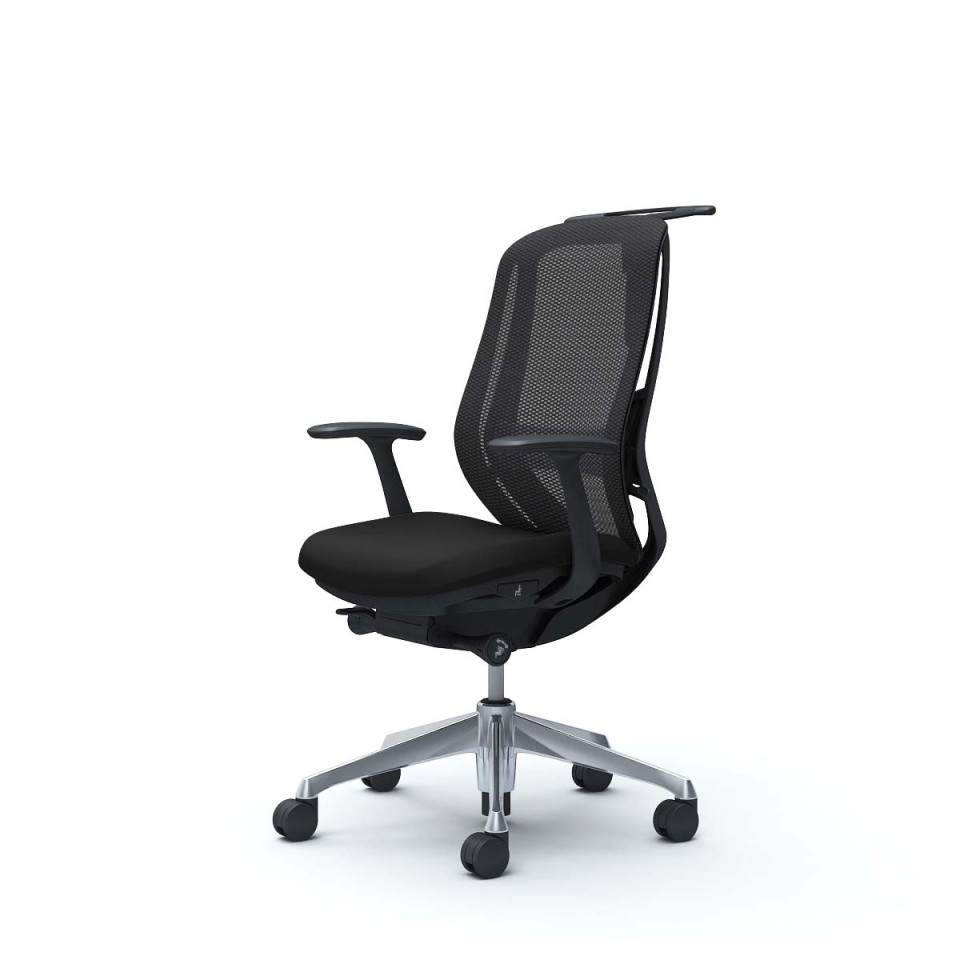 オカムラ オフィスチェア 完成日 組立不要 シルフィー ハイバック メッシュタイプ デザインアーム付 ブラックボディ アルミポリッシュ脚 ハンガー・ランバーサポート付 ウレタンキャスター C646ES-FMP1