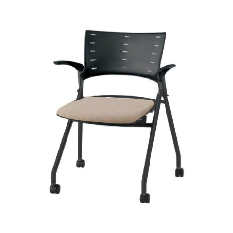 イトーキ ミーティングチェア・多目的チェア 完成日 組立不要 マノス マルチスタッキングタイプ(平積み5脚まで) 肘付 布地 ベースカラーTT(背シェル:ブラック フレーム:ブラック) KLD-315SAS-TTF6