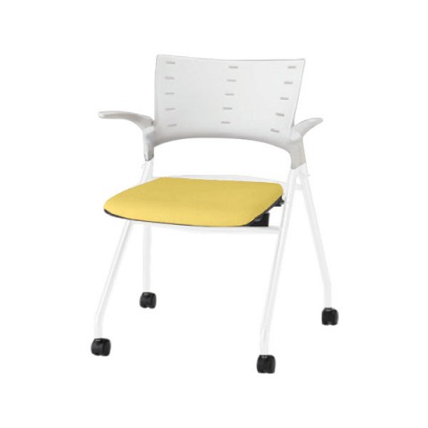 イトーキ ミーティングチェア・多目的チェア 完成日 組立不要 マノス マルチスタッキングタイプ(平積み5脚まで) 肘付 布地 ベースカラーWW(背シェル:オフホワイト フレーム:ホワイト) KLD-315SAS-WWU6