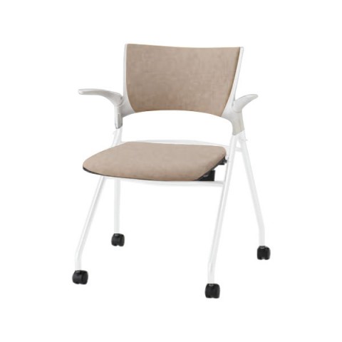 イトーキ ミーティングチェア・多目的チェア 完成日 組立不要 マノス マルチスタッキングタイプ(平積み5脚まで) 肘付 背パッド付 布地 ベースカラーWW(背シェル:オフホワイト フレーム:ホワイト) KLD-325SAS-WWF6