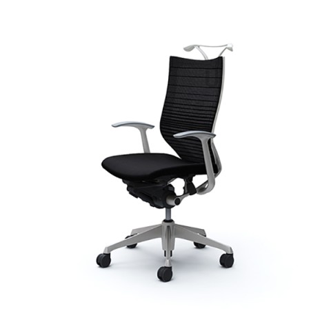 オカムラ オフィスチェア 完成日 組立不要 バロン グラデーションサポートメッシュタイプ デザインアーム ハイバック(シルバーフレーム) ボディ(ホワイト) ハンガー付 CP46NW-FGR1