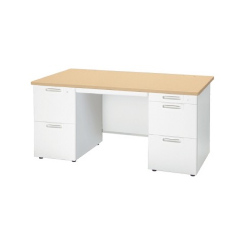 プラス オフィスデスク 完成日 組立不要 エルエー ベーシックタイプ 両袖机 2段袖×A-3段袖 D700 W1400 LA-147A-32 671-491