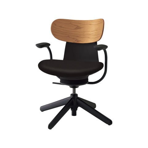 コクヨ オフィスチェア 完成日 組立不要 イングライフ 肘付 背合板タイプ ナイロン脚先(4本脚) 座カラー:ブラック(レザー) C05-B11SGL-BKE6731