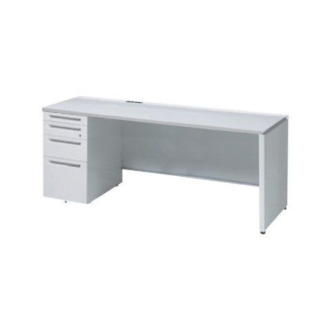 オカムラ オフィスデスク 完成日 組立不要 アドバンス 片袖机 パネル脚(シリンダー錠)4段袖 中央引き出し無 コンセント対応タイプ 左袖 3V1DZF-MK28