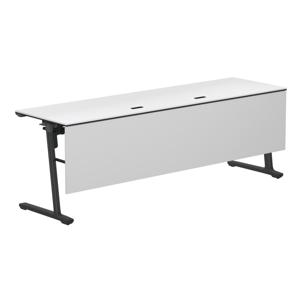 コクヨ ミーティングテーブル 完成日 組立不要 カーム フラップテーブル(木パネル・直線タイプ) 連動ロック・天板フラップ式 棚付き・電源コンセント付き 脚カラー:ブラック KT-PWS1409DE6CPAWNN