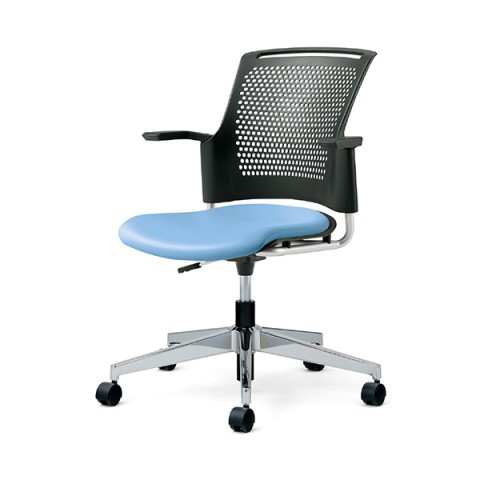 プラス オフィスチェア 完成日 組立不要 チェダーシー ビニルレザー 回転脚タイプ 背ヌード 肘付き ブラックシェル ウレタンキャスター MB-W65NHL-N-UC 509-107