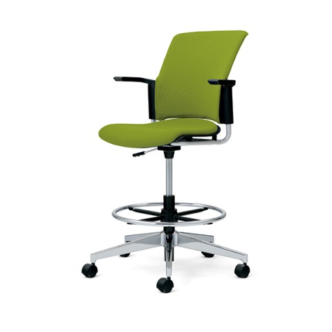 プラス オフィスチェア 完成日 組立不要 チェダーシー 回転脚ハイタイプ 背クッション 肘付き ブラックシェル ウレタンキャスター MB-W66SL-2N-UC 509-555