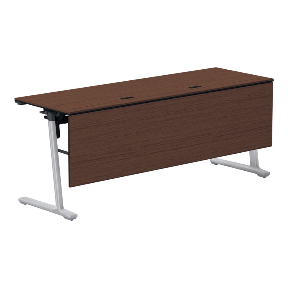 コクヨ ミーティングテーブル 完成日 組立不要 カーム フラップテーブル(木パネル・直線タイプ) 連動ロック・天板フラップ式 棚付き・電源コンセント付き 脚カラー:フラットシルバー KT-PWS1401DP81MV5NN