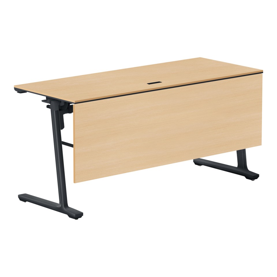 コクヨ ミーティングテーブル 完成日 組立不要 カーム フラップテーブル(木パネル・直線タイプ) 連動ロック・天板フラップ式 棚付き・電源コンセント付き 脚カラー:ブラック KT-PWS1403DE6CMT1NN