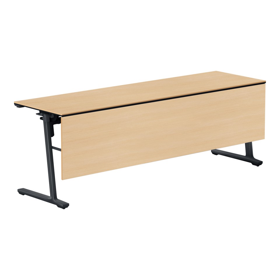 コクヨ ミーティングテーブル 完成日 組立不要 カーム フラップテーブル(木パネル・直線タイプ) 連動ロック・天板フラップ式 棚付き・電源コンセントなし 脚カラー:ブラック KT-PWS1409E6CMT1NN