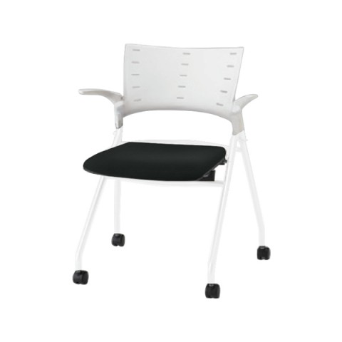 イトーキ ミーティングチェア・多目的チェア 完成日 組立不要 マノス マルチスタッキングタイプ(平積み5脚まで) 肘付 抗ウイルス布地 ベースカラーWW(背シェル:オフホワイト フレーム:ホワイト) KLD-315PVS-WWT1