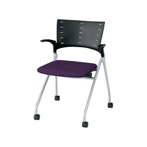 イトーキ ミーティングチェア・多目的チェア 完成日 組立不要 マノス ネスタブルタイプ 肘付 抗ウイルス布地 ベースカラーZT(背シェル:ブラック フレーム:シルバーメタリック) KLD-315PV-ZTX7