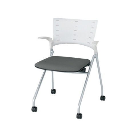 イトーキ ミーティングチェア・多目的チェア 完成日 組立不要 マノス ネスタブルタイプ 肘付 抗ウイルス布地 ベースカラーZW(背シェル:オフホワイト フレーム:シルバーメタリック) KLD-315PV-ZWW2