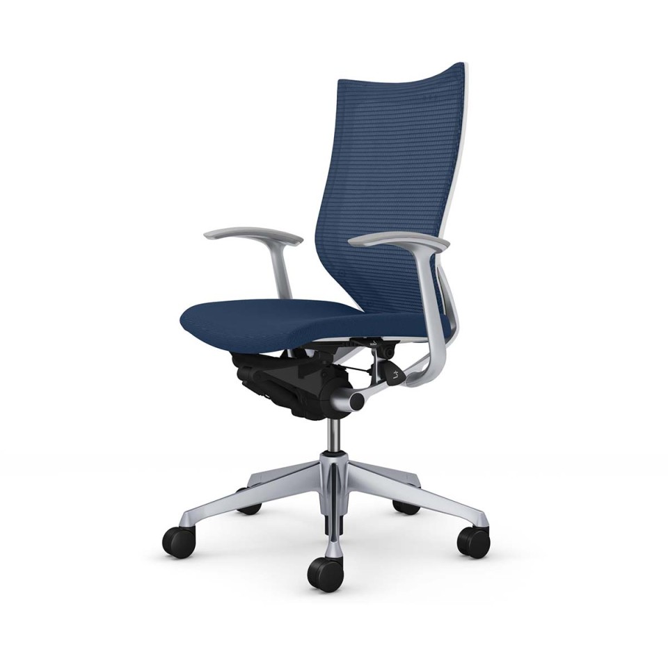 オカムラ オフィスチェア 完成日 組立不要 バロン スタンダードメッシュタイプ ハイバック シルバーフレーム ボディ(ホワイト) 座(クッション) デザインアーム付 CP45DW-FPC4