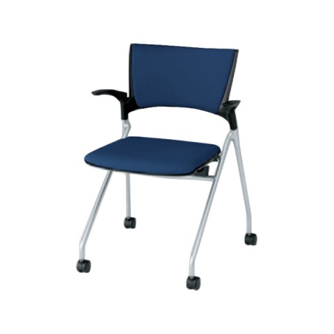 イトーキ ミーティングチェア・多目的チェア 完成日 組立不要 マノス ネスタブルタイプ 肘付 背パッド付 抗ウイルス布地 ベースカラーZT(背シェル:ブラック フレーム:シルバーメタリック) KLD-325PV-ZTB2