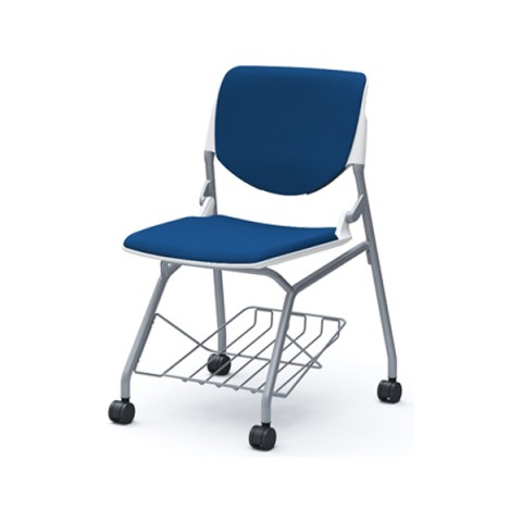 オカムラ ミーティングチェア・多目的チェア 完成日 組立不要 ルナ 4本脚 シルバーフレーム ホワイトシェル プレーンニット(FS) 背パッド付 棚付 81S1GB-FSF3