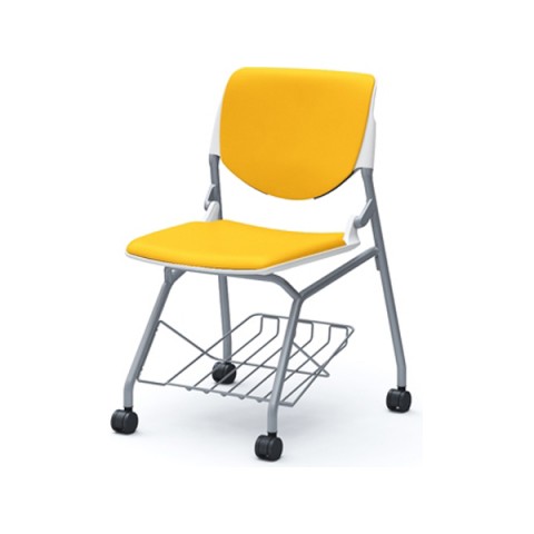 オカムラ ミーティングチェア・多目的チェア 完成日 組立不要 ルナ 4本脚 シルバーフレーム ホワイトシェル ビニールレザー(P) 背パッド付 棚付 81S1GB-PD33