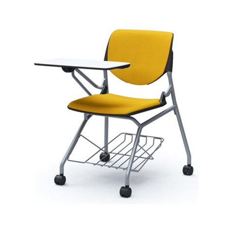 オカムラ ミーティングチェア・多目的チェア 完成日 組立不要 ルナ 4本脚A3テーブル付 シルバーフレーム ブラックシェル プレーンニット(FS) 背パッド付 棚付 81S1JR-FSG9