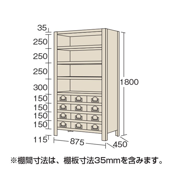 サカエ 物品棚KW型 875×300×1800mm アイボリー KW111030 1台