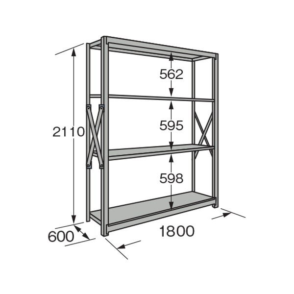 サカエ 中量棚ＣＷ型（５００ｋｇ／段・連結・高さ１８００ｍｍ・４段） CW-1164R 205579