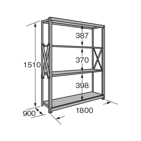 サカエ 中量棚WG型 300kg/段 単体 高さ1500mm 4段タイプ W900×D900×H1500mm WG-9164 (64-5354-04) サカエ 中量棚WG型(300KG⁄段・単体・高さ1500MM・4段) WG-9144 (