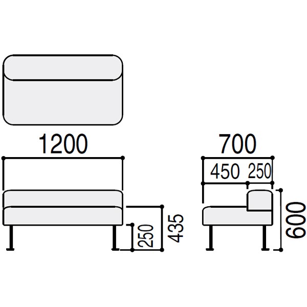 背付きベンチW1200 6-231-9124【送料無料】 | ウチダ pilvio2 sofa