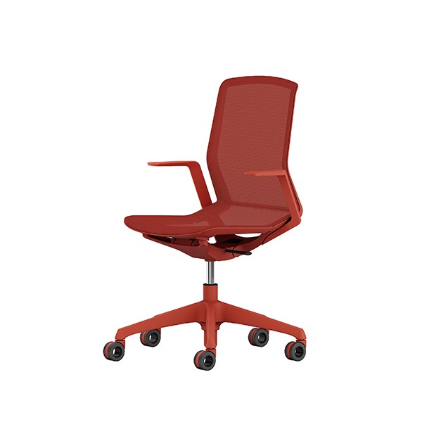 オフィスチェア オカムラ シナーラ CD77WK-F2X6 オレンジレッド脚 オレンジレッドボディ 固定肘 背・座：メッシュ ホローキャスター CD77NK-F2X4 オカムラ シナーラ オフィスチェア 肘付 セージ ウレタン