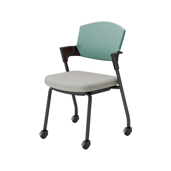 コクヨ ミーティングチェア Protty プロッティ K17-B02CZ 固定脚タイプ 背座クッション 肘付き ブラック塗装脚 布 座/アッシュターコイズ 中古プロッティチェア コクヨ⁄KOKUYO ミーティングチェア 522084
